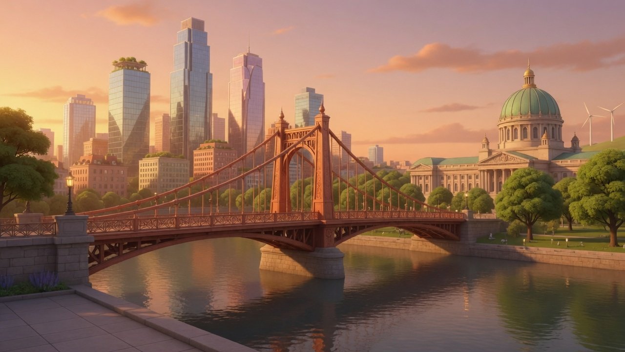 River and bridge in the protocol city